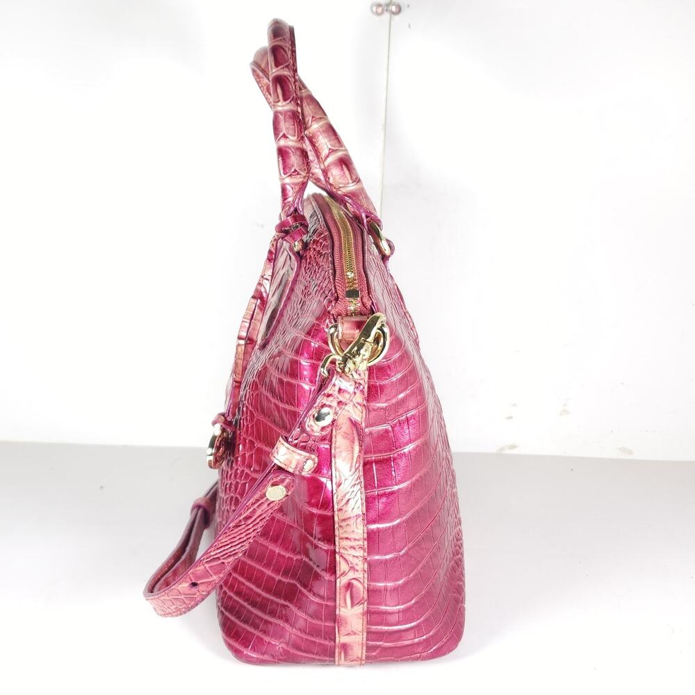 BRAHMIN DUXBURY Medium Pink BLUSH Leather Croc Embossed Ombre Satchel Handbag - Picture 6 of 16